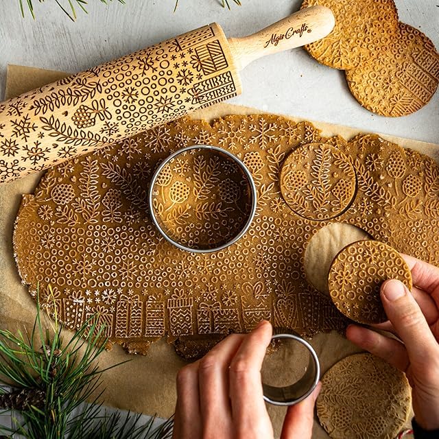JUNGLE embossing rolling pin with Tropical Pattern. Dough roller for embossed cookies and Pottery by Algis Crafts