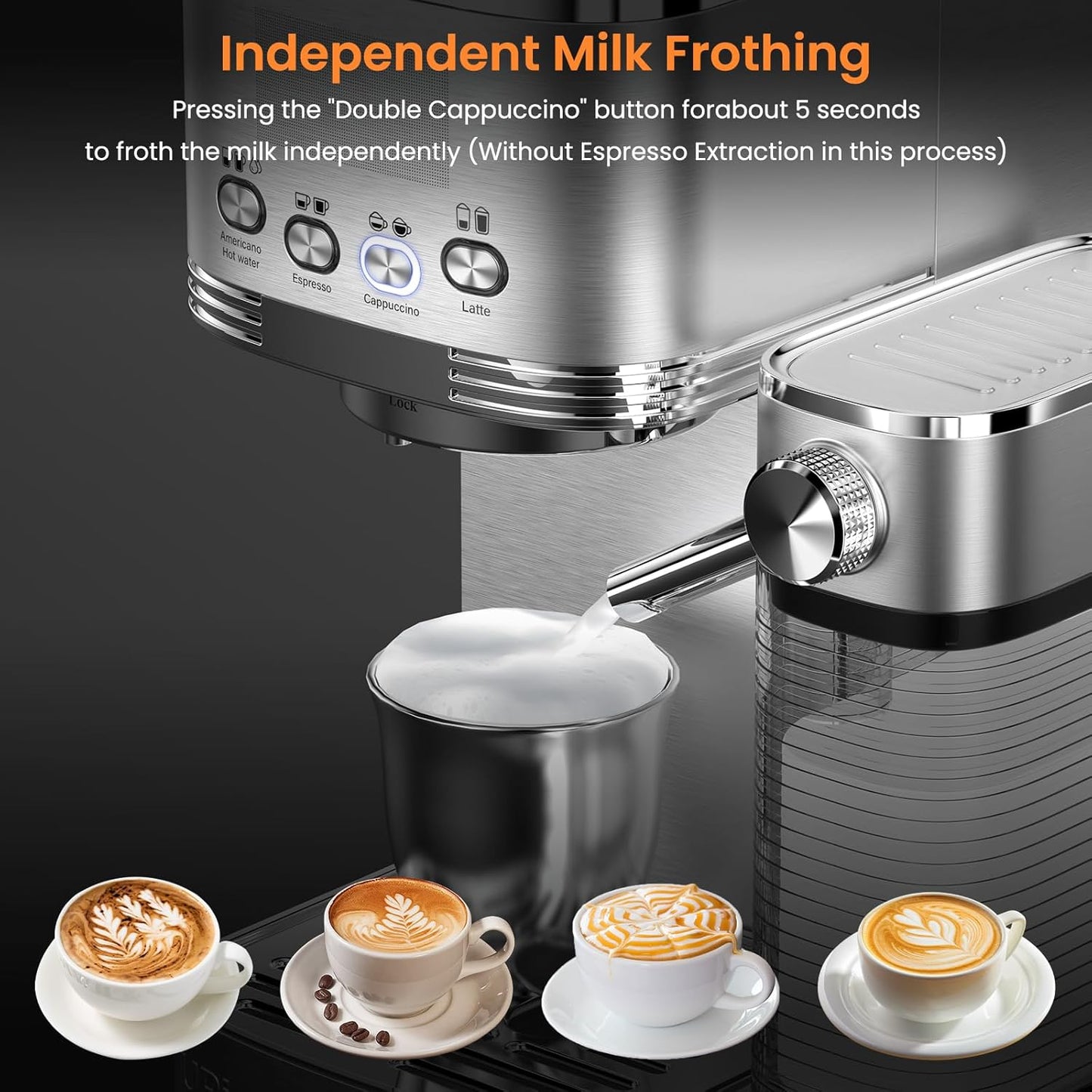 Espresso Machine 20 Bar Cappuccino Latte Machine with Automatic Milk Frother,Temperature Control LED Display StainlessSteel Dual Heat System Coffee Maker with ESE Pod Filter for Home