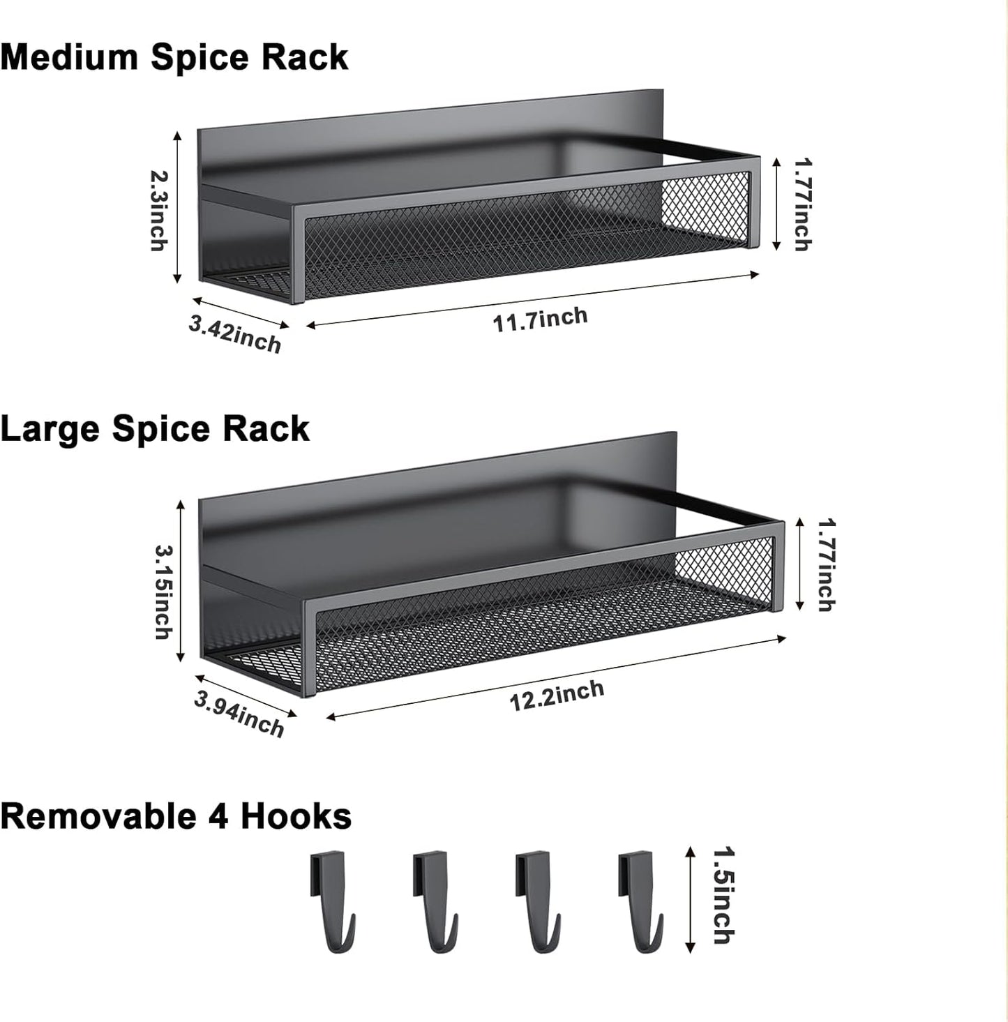 Magnetic Spice Rack for Refrigerator, 2 Pack Magnetic Shelf, Fridge Magnet Organizer with Moveable 4 Hooks, Magnetic Fridge Shelf for Kitchen Organization and Storage (2 Pack)