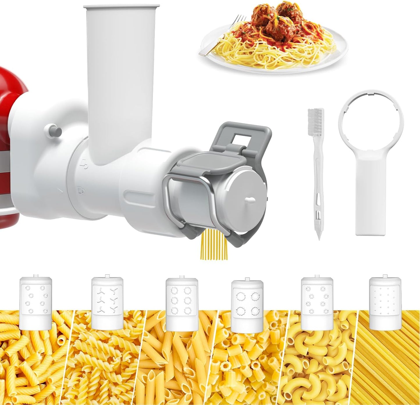 Pasta Maker Attachment for Kitchenaid Stand Mixer with 6 Different Shapes of Pasta Outlet, Durable Kitchenaid Accessories and Attachments, Dishwasher Safe