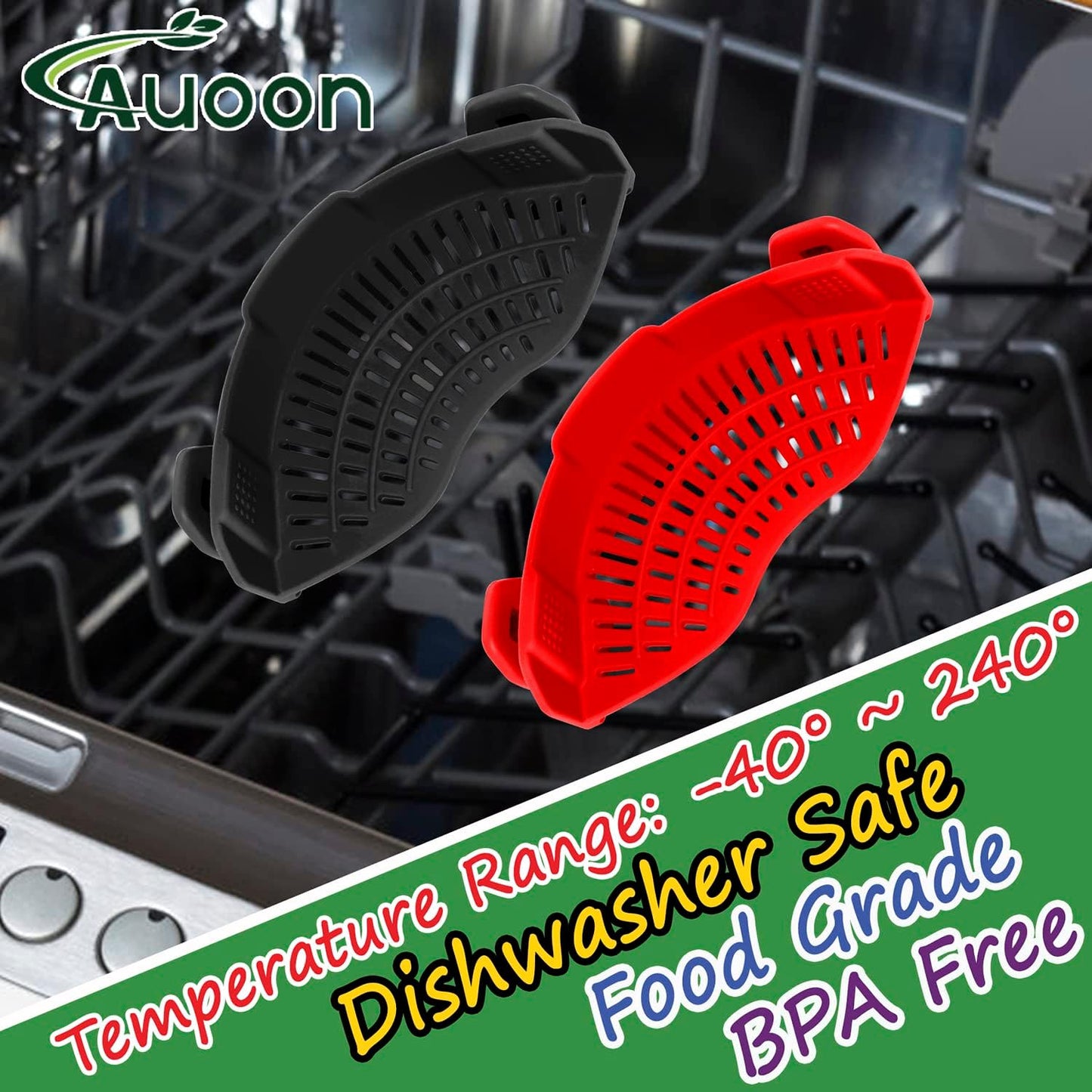 AUOON Clip On Strainer Silicone for All Pots and Pans, Pasta Strainer Clip on Food Strainer for Meat Vegetables Fruit Silicone Kitchen Colander (Gray)