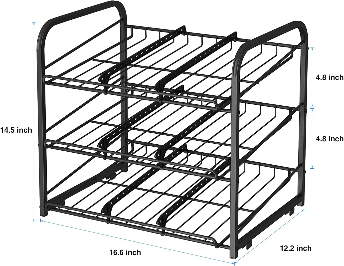 AIYAKA Can Rack Organizer, 3 Tier Stackable Can Storage Dispenser–12.2" D x 16.6" W x 14.5" H,for Food Storage, Kitchen or Pantry, Storage for 36 Cans, Black