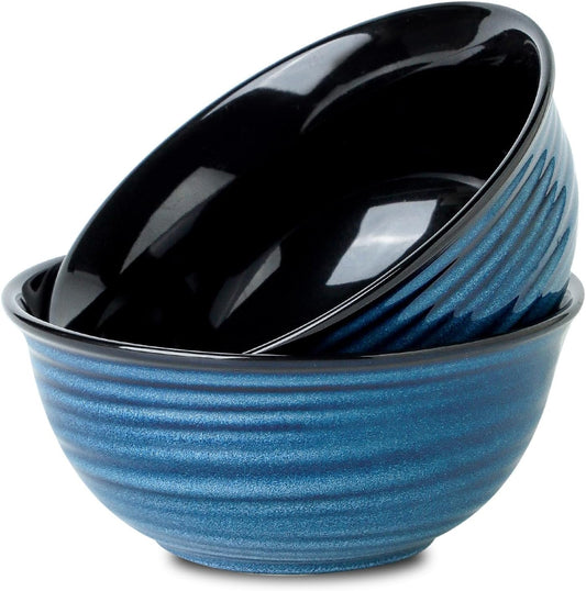 MEKY 65oz Ceramic Mixing Bowls Set of 2, Deep Large Ribbed Serving Bowls for Salad, Pasta, Ramen, Soup, Durable Kitchen Bowl Set, Microwave Oven Dishwasher Safe Porcelain，Blue