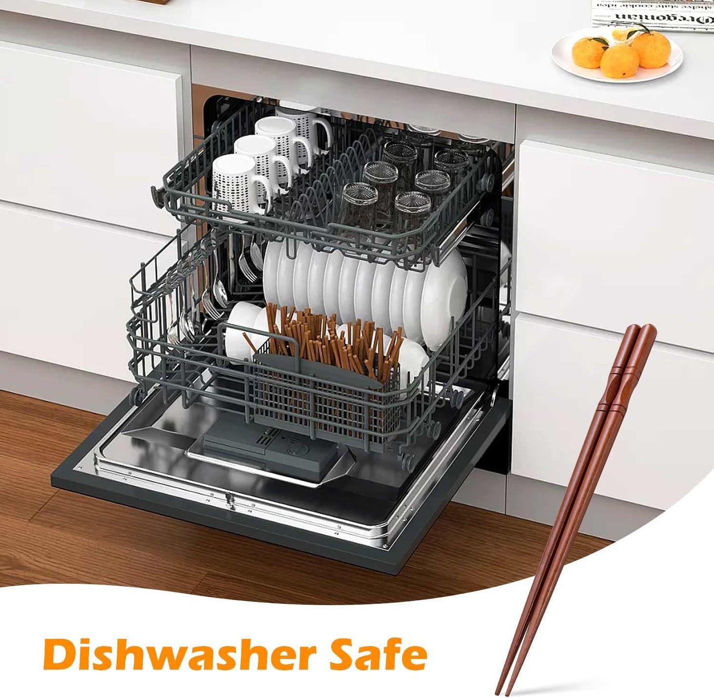 5-Pairs Japanese Chopsticks, Reusable, Non-slip Design, Natural Wood, Brown, 8.8 Inch/22.5cm, Easy to Use, Suitable for Beginners, Gift Set