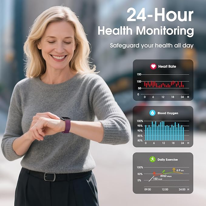 Kummel Smart Watch for Men Women, No App/Phone Required, Fitness Tracker with Pedometer, Bluetooth Call (Answer/Make Call), Heart Rate Blood Oxygen Monitor Step Counter, 100+ Sports Modes