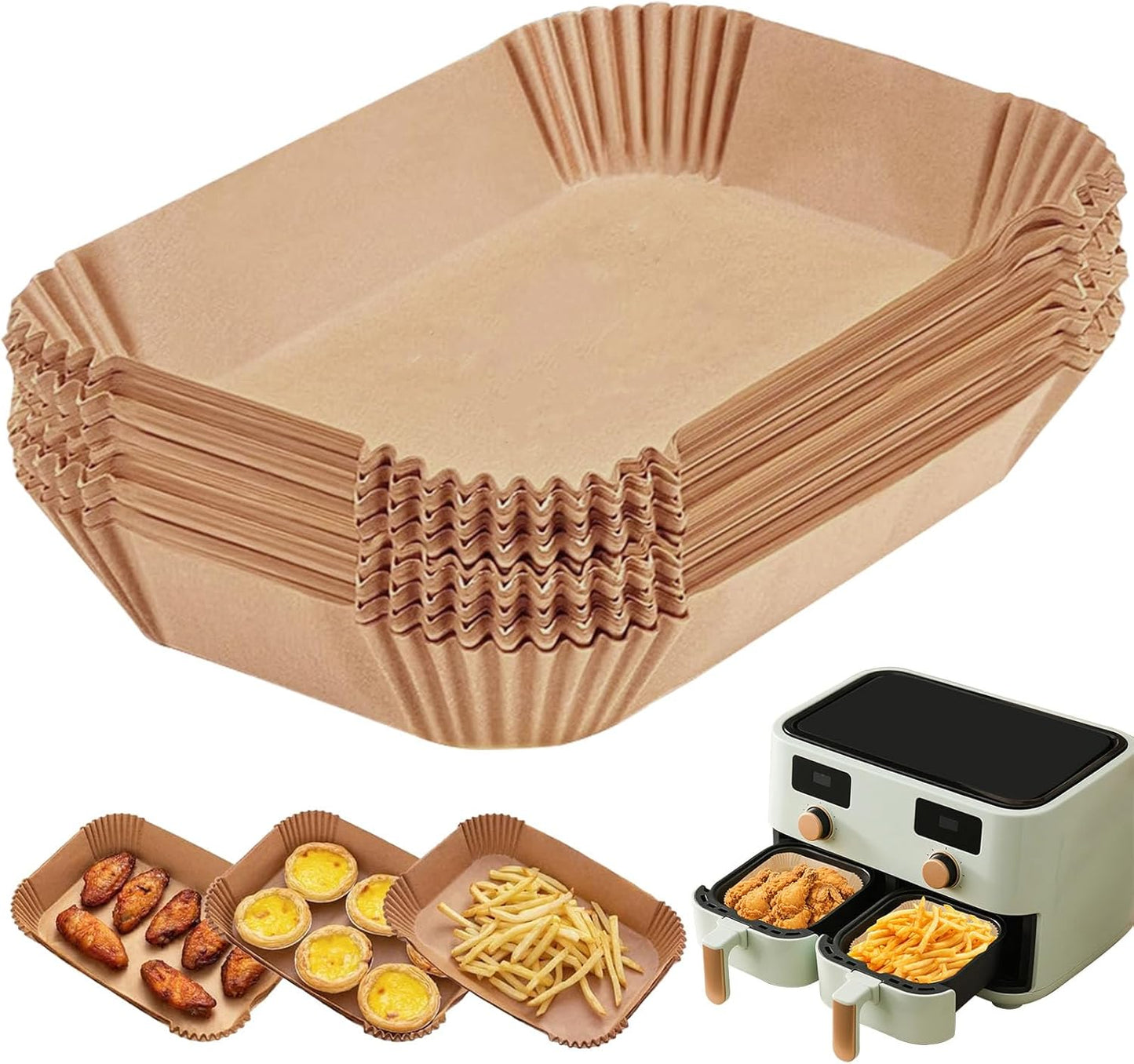 150 Pack 8.6x5.5" Air Fryer Liners, Parchment Paper Sheets For Ninja DZ201/DZ401 Dual Basket, Non-Stick, Disposable, Unbleached, Heat Resistant, Fits 3-6 QT Air Fryers, Oil-Free & Healthy Cooking.