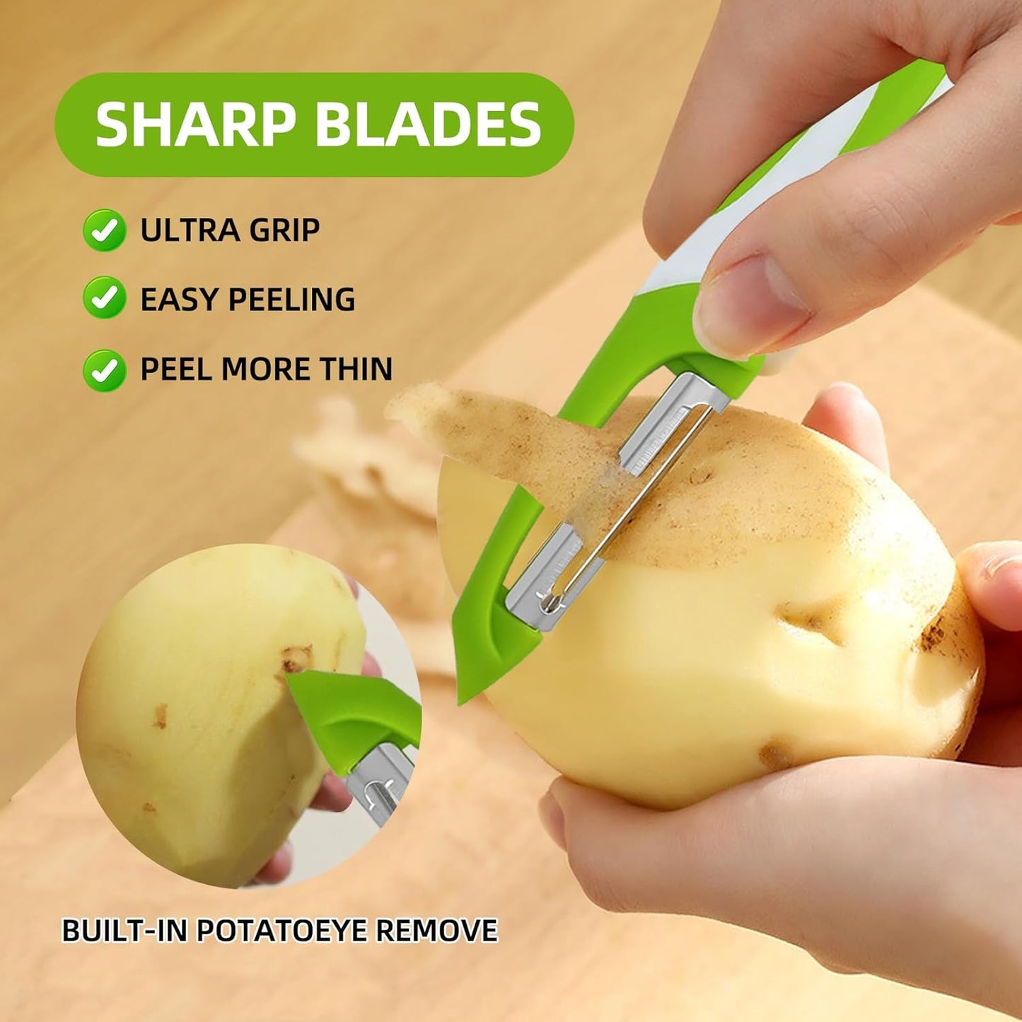 Razor-Sharp 4 In 1 Veggie Peelers For Kitchen Potato Peeler,2PCS I&Y Peeler For Peeling-Slicing-Shredding-Julienning-Excising,Vegetable Peeler With Rotary Stainless Blade& Non-Slip Handle