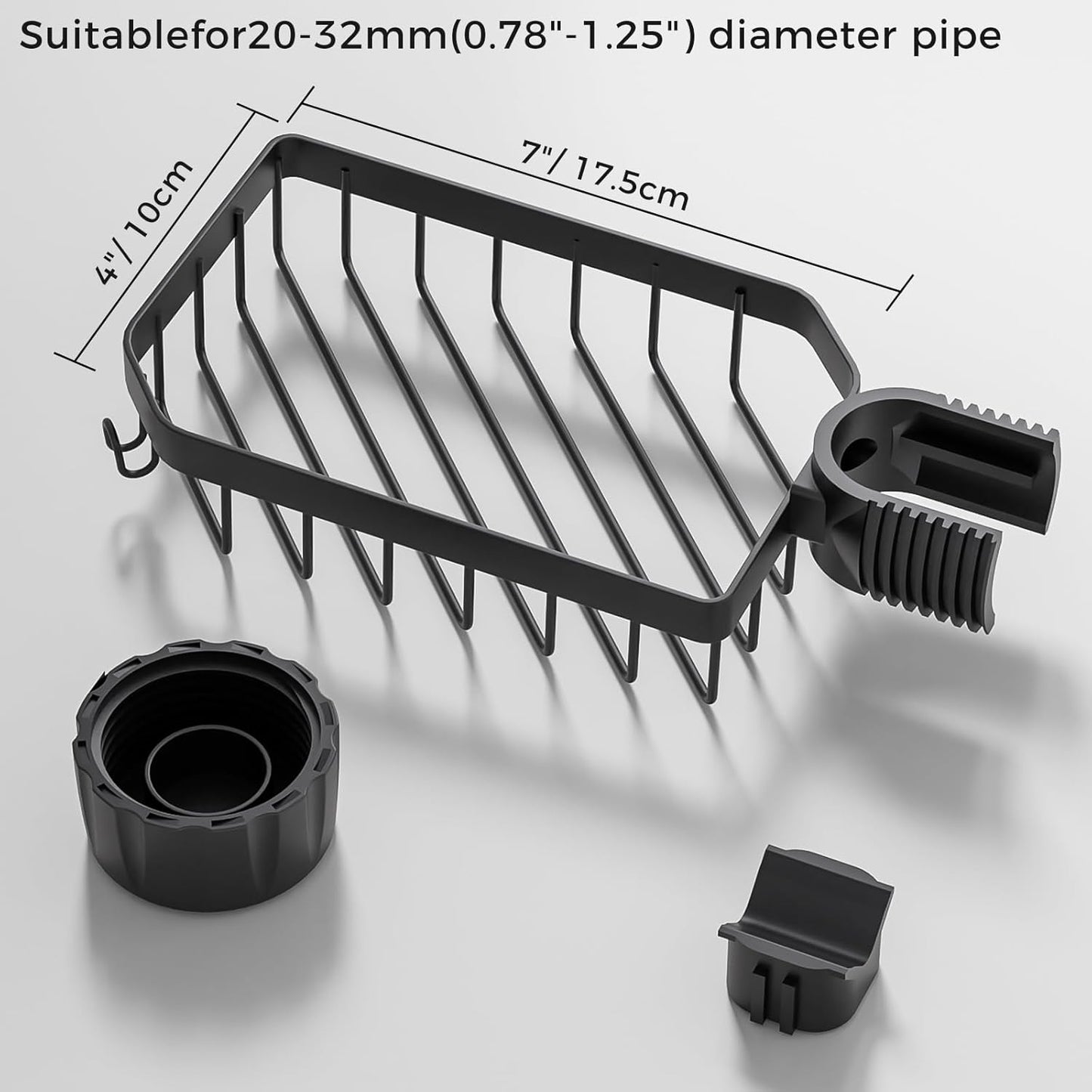 LONIN Sponge Holder Over Faucet Kitchen Sink Caddy Organizer, Stainless Steel Detachable Hanging Faucet Drain Rack for Bathroom, Scrubbers, Soap, (Black)