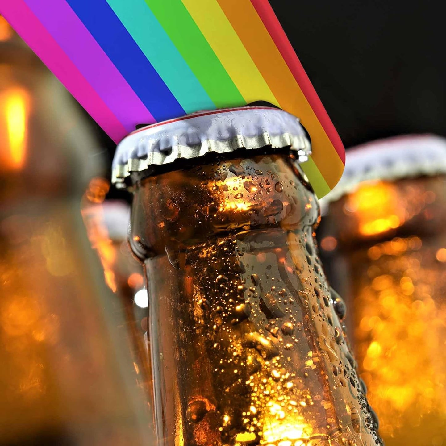 Rainbow Stripe Stainless Steel Bottle Opener Cartoon Red Yellow Green Blue Purple Colorful Stripe Flat Beer Bottle Opener Keychain for Home Kitchen Bar Restaurant Party Birthday Gift