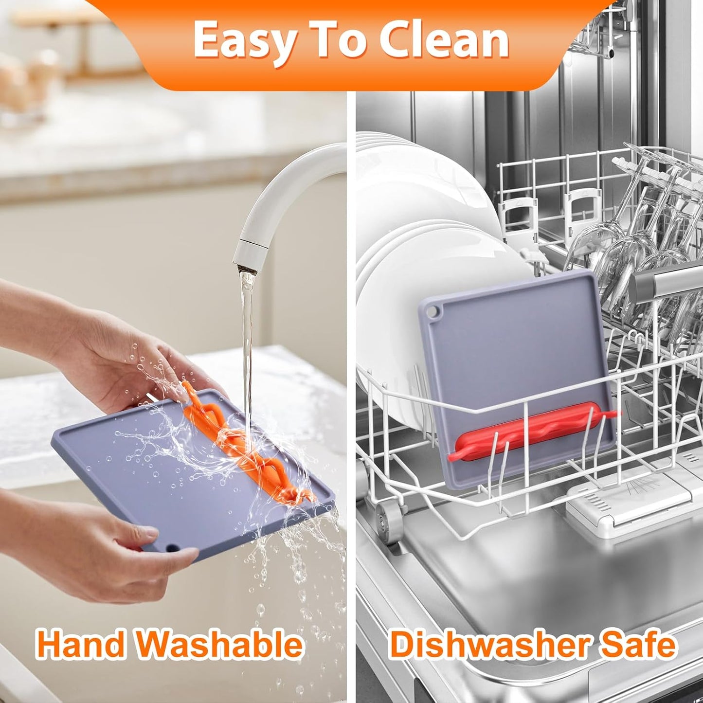 Silicone Spoon Rest for Kitchen Counter, Heat-Resistant & BPA-Free, Non-Slip Spoon Holder for Stove, Gray + Orange