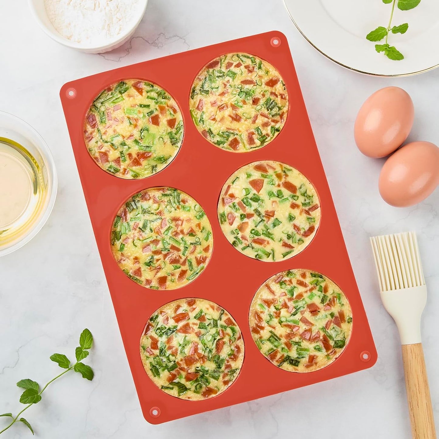 2 Pack Silicone Egg Bite Molds, Deep 3 Inch Frittata Baking Pans, Round Baking Molds for Breakfast Sandwiches, English Muffin, Hamburger Buns, Cheesecake, Dinner Rolls