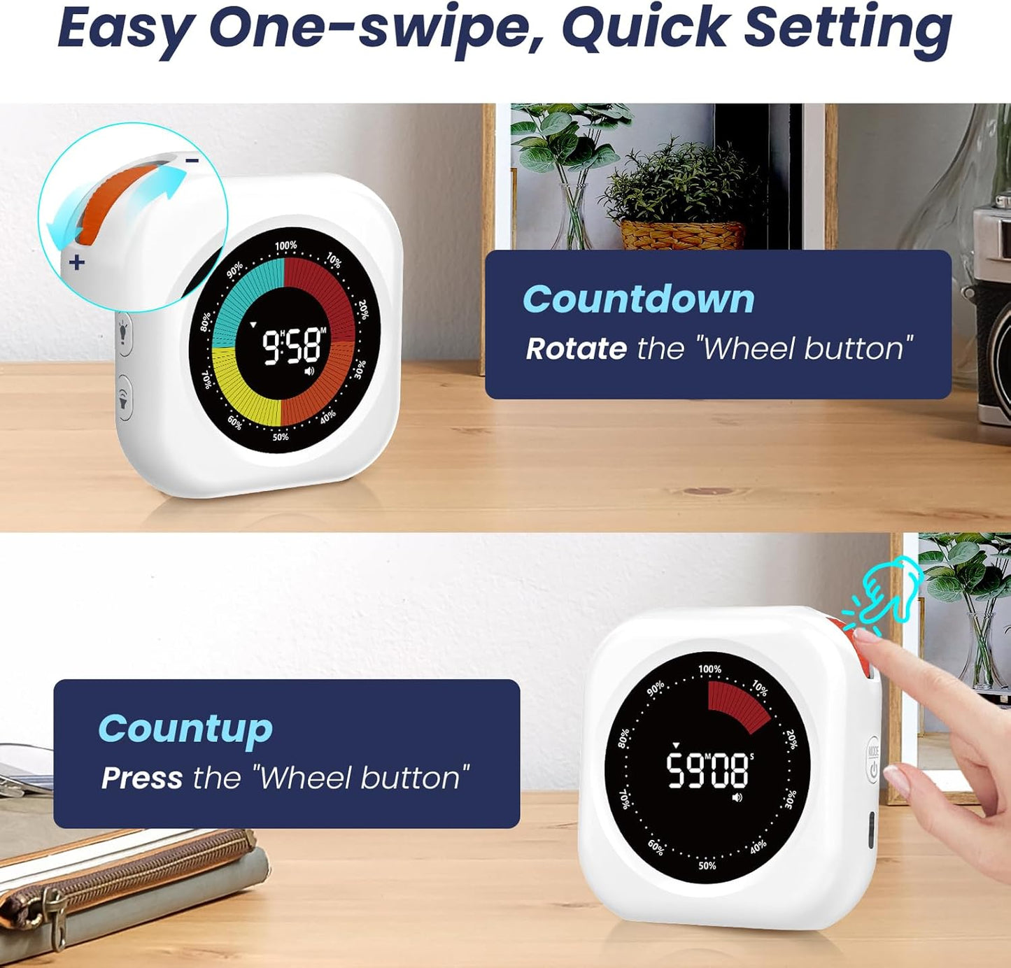 Visual Timer for Kids, 10 Hours Countdown/Up, with Rechargeable, 3 Volume Levels, 3 Brightness Display, and Magnetic, Homeschool Study Tool, Large Digital Timers for Classroom, Kitchen