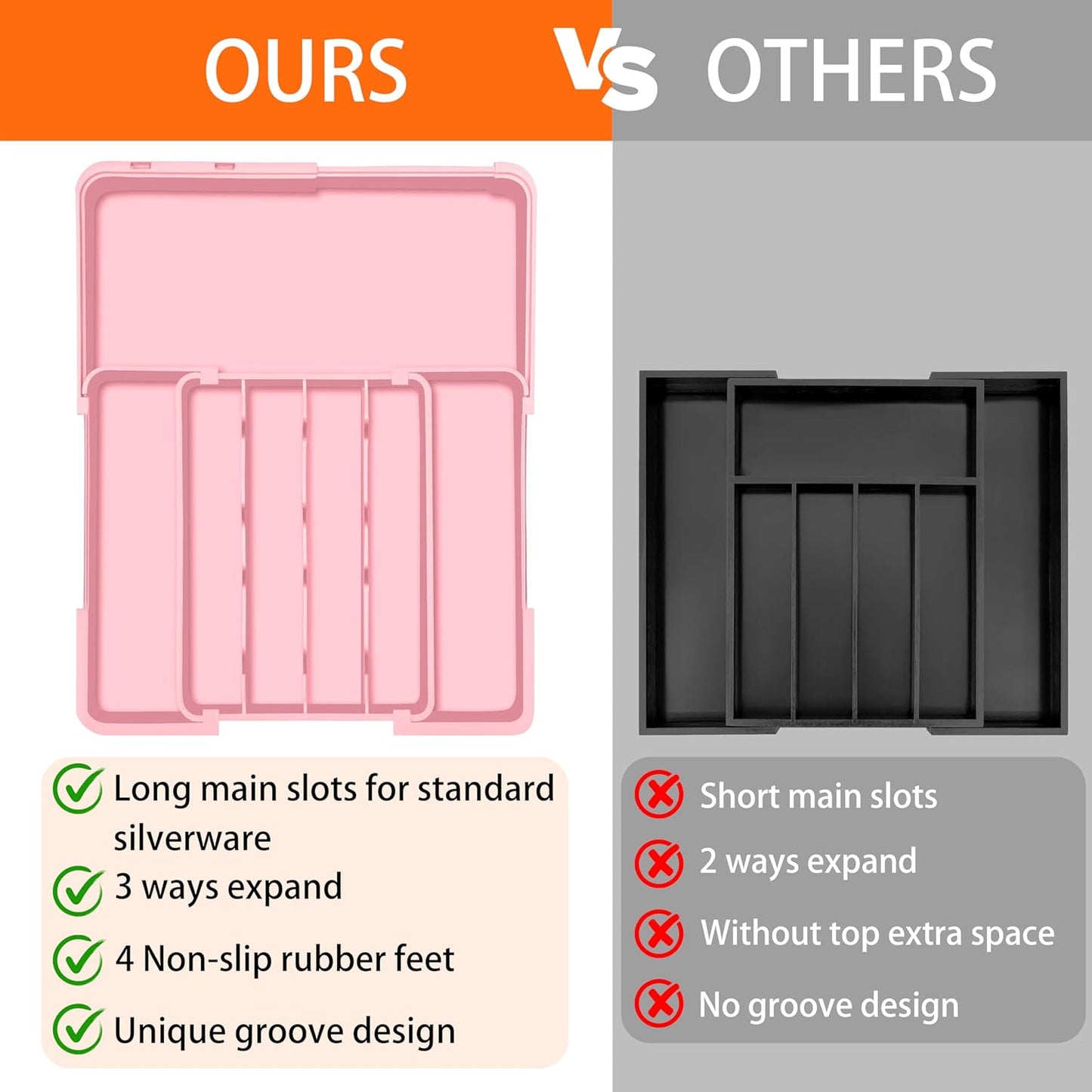 Silverware Organizer Expandable Silverware Drawer Organizer Adjustable Drawer Organizer, Flatware Cutlery Tray for Spoons Forks Knives Kitchen Organizers Storage,Pink