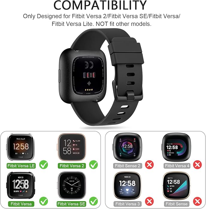 3 Pack Sport Bands Compatible with Fitbit Versa Bands, Classic Soft Sport Replacement Wristbands for Fitbit Versa 2 Smart Watch Women Men