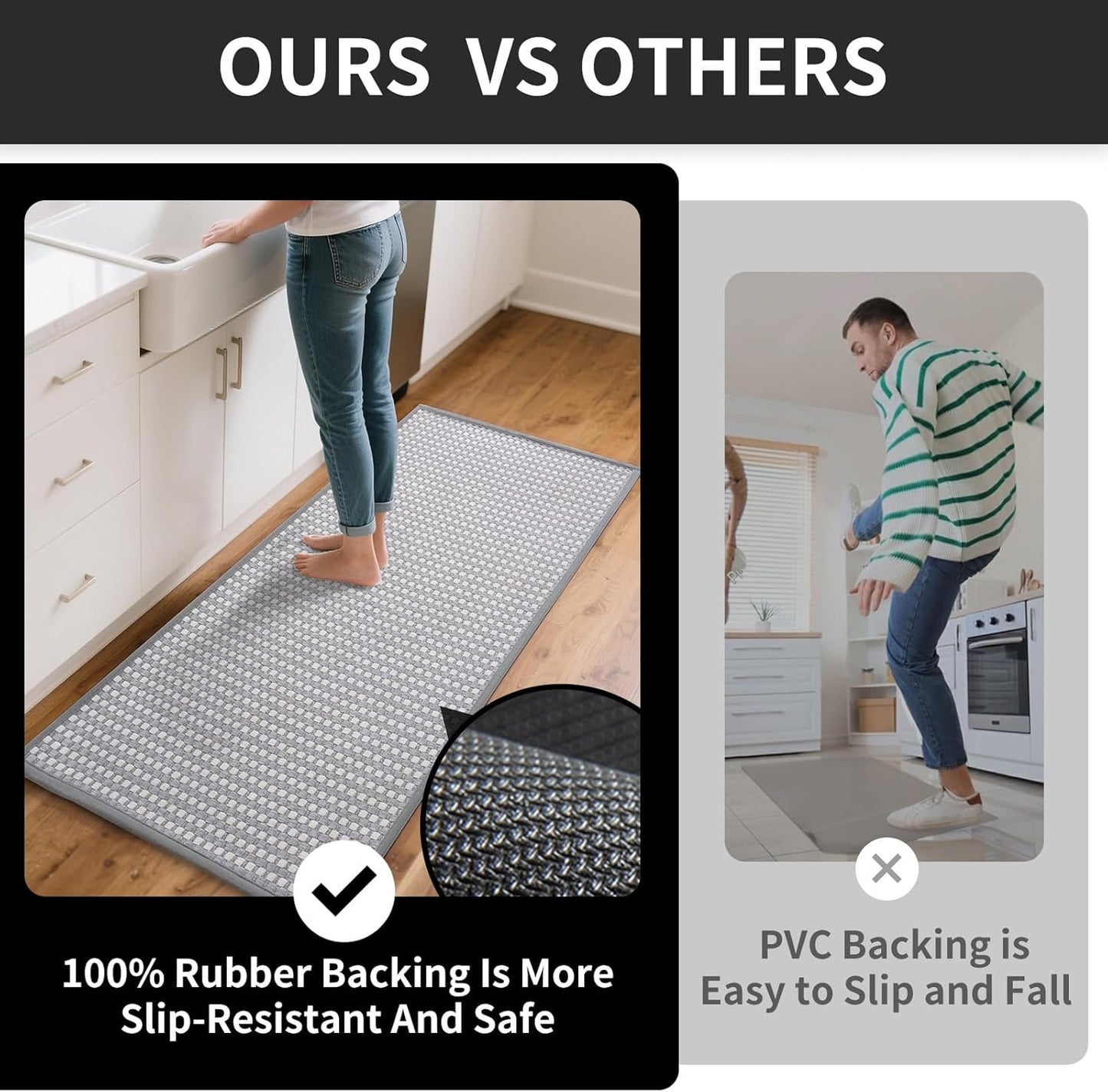 Large Kitchen Runner Rugs Long Kitchen Mat Non Slip Washable, Super Absorbent Soft Chenille Braided Kitchen Mats for Floor, Rubber Backing Kitchen Sink Standing Mat, Easy Clean, Gray 36"x71"