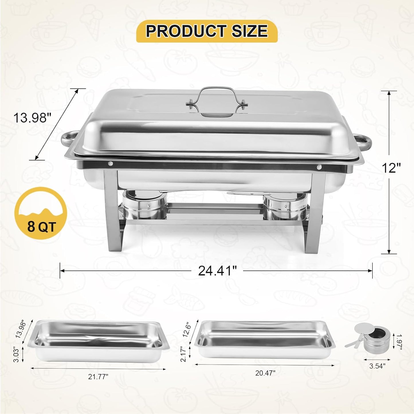 GarveeHome Chafing Dishes for Buffet 2 Pack, 8 Qt Stainless Steel Chafers and Buffet Warmers Sets With Lid, Rectangle Serving Food Warmer Catering Supplies Buffet Display for Parties, Silver