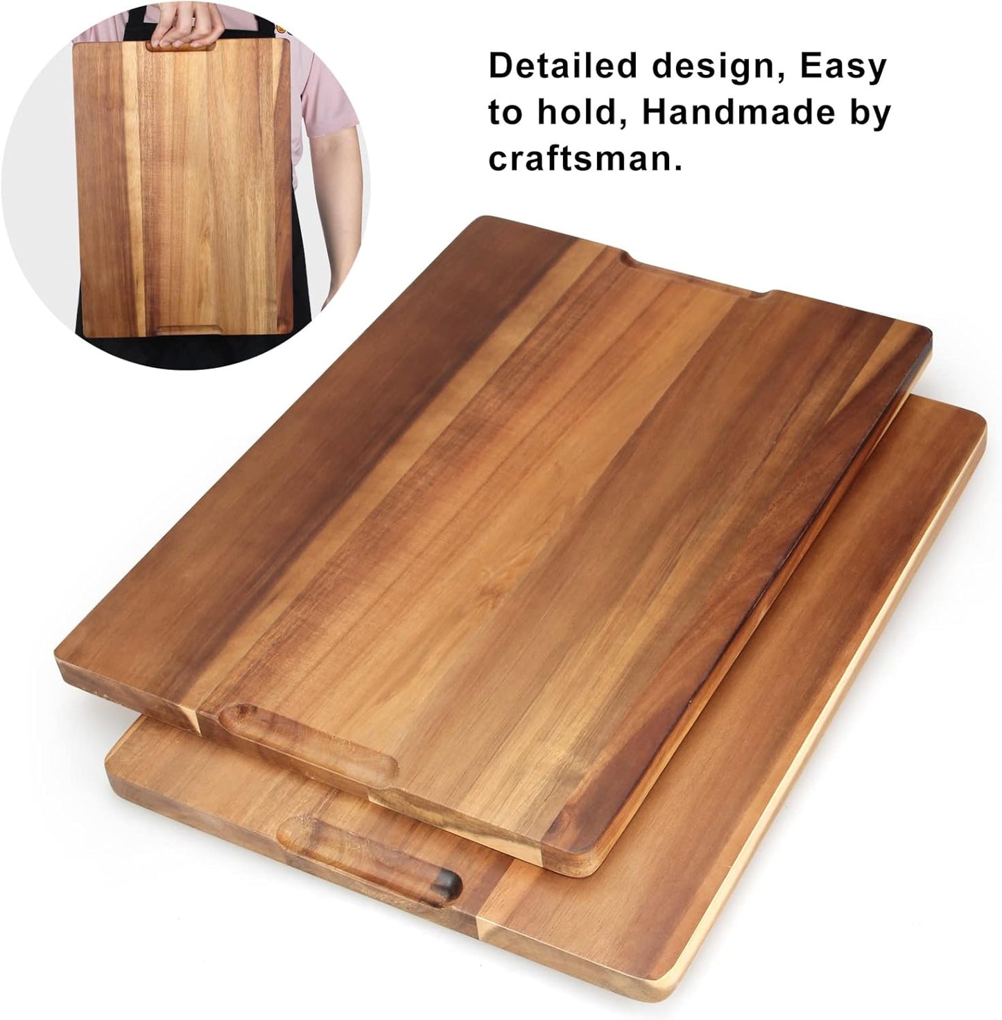 17" Best Solid Acacia Wood Cutting Boards for Kitchen Meat Large Wooden Charcuterie Board Food Non Toxic Hardwood Chopping Boards with Juice Groove Thick Butcher Block Big Bread Serving Cheese Board