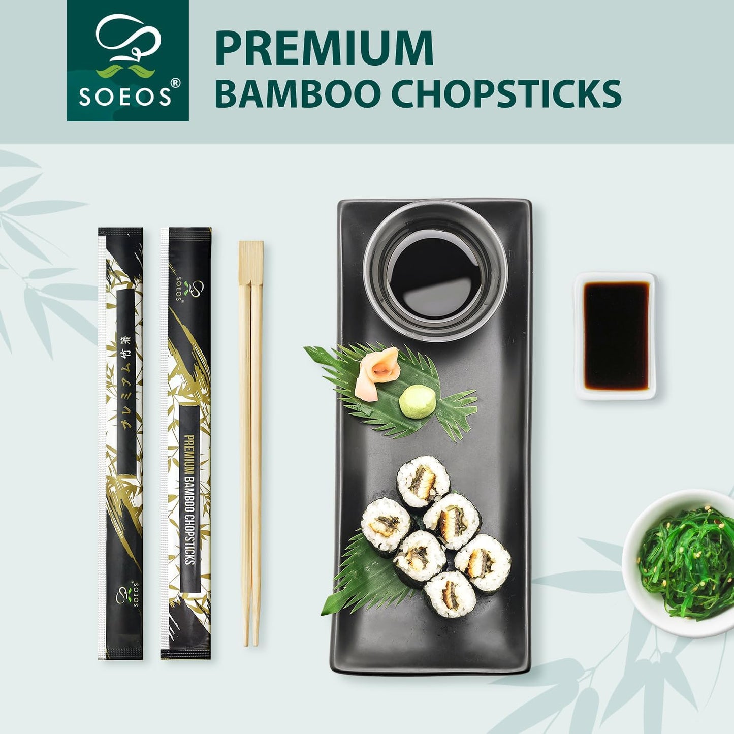 Soeos 200 Disposable Chopsticks Bulk - Natural Wooden Chopsticks & Bamboo Chopstick for Sushi, Takeout, Party - Splinter-Free, Individually Wrapped Single-Use Chopstick (Approx.200 Pairs)