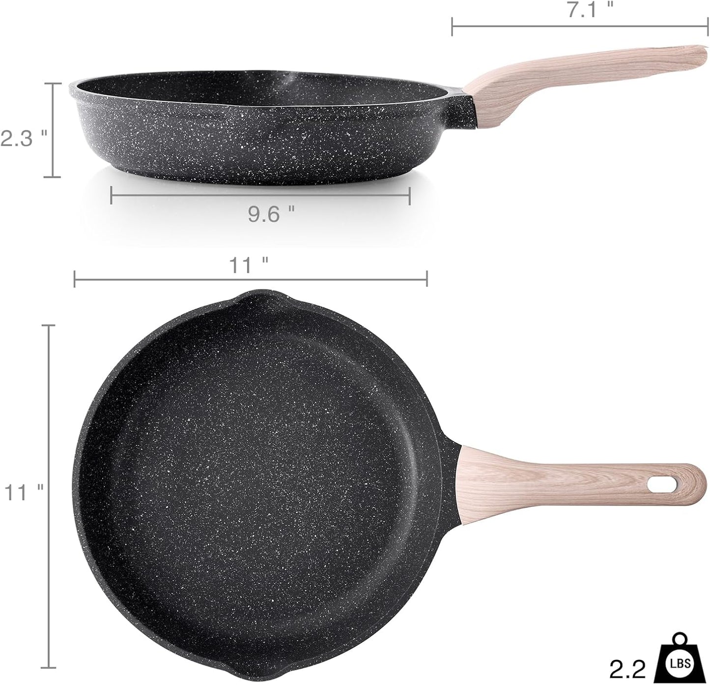 Nonstick Frying Pan Skillet, 11 Inch Granite Cooking Pan Nonstick, Healthy and Non Toxic, Induction Compatible, PFOA Free