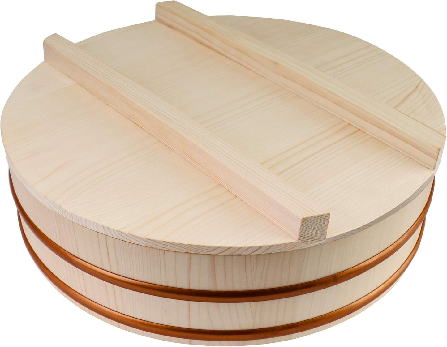 Kichgather Wooden Sushi Rice Bowl with Lid Hangiri Sushi Oke Sushi Rice Mixing Tub (14.2 ” with lid)