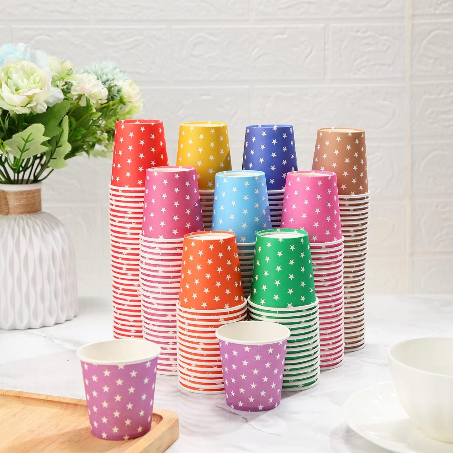 Thenshop 1000 Pack 5oz Paper Cups, Multicolor Small Disposable Cups, Hot/Cold Beverage Drinking Mouthwash for Parties, Picnic, Travel, Barbecues and Event, Star Style