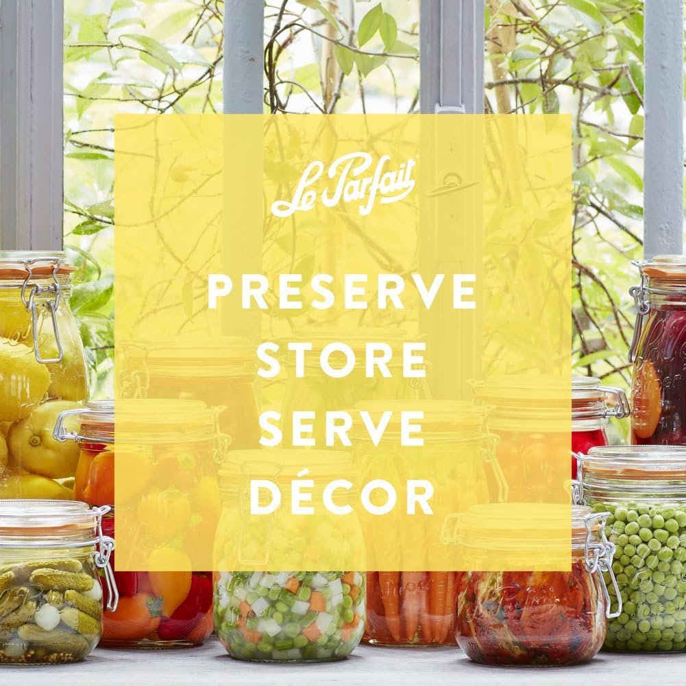 Le Parfait Super Jar, Canning Jars, 2L French Glass Canning Jar w/Round Body, Glass Jars w/Airtight Lid, Canning Jars Wide Mouth, Glass Jar With Lid, Clear Jar, Clear Glass Jars (64oz/2 Quarts, 3 pk)