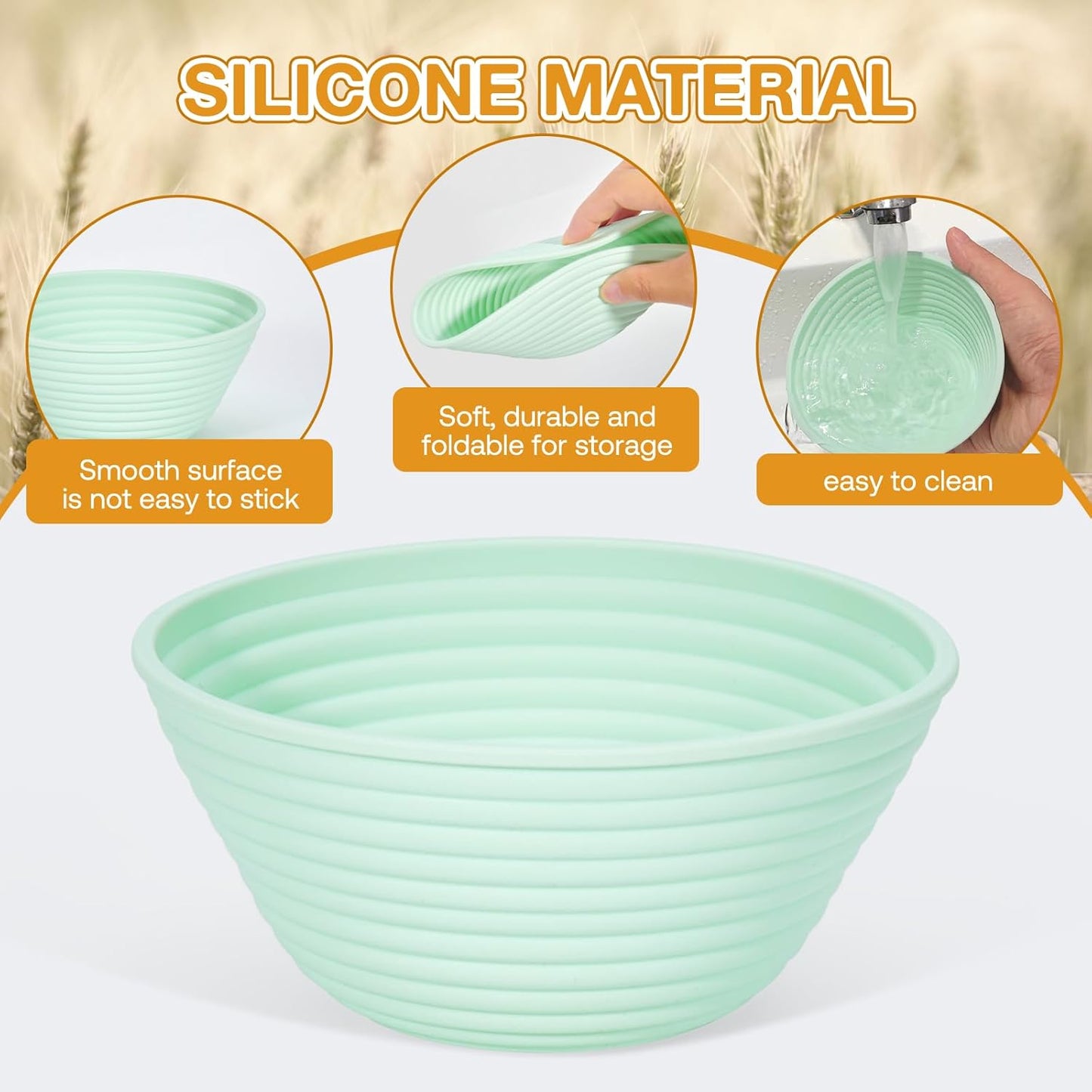 Silicone Banneton, Sourdough Bread Baskets (Set of 6, 5 Inch), Round Proofing Bread Bowls with Starter Kit, Bread Making Baking Supplies