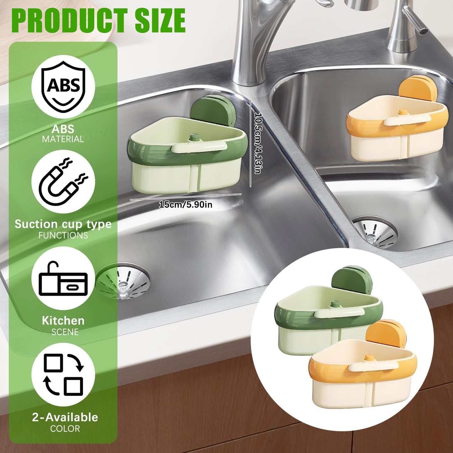 Upgraded Suction Cup Sink Corner Rack, New Press Corner Sink Strainer, Automatic Dumping Sink Strainer Basket, Triangle Storage Rack with Drain Hole, Corner Sink Trash Catcher for Food Waste (Yellow)