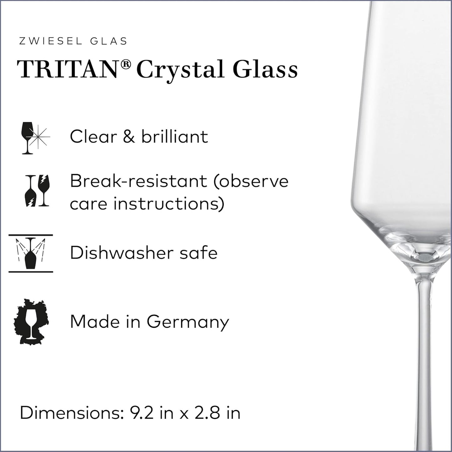 ZWIESEL GLAS Pure Champagne Glass (Set of 2), Champagne Flutes with Effervescent Point, Dishwasher-Safe Tritan Crystal Glasses, Made in Germany (7 Ounce)