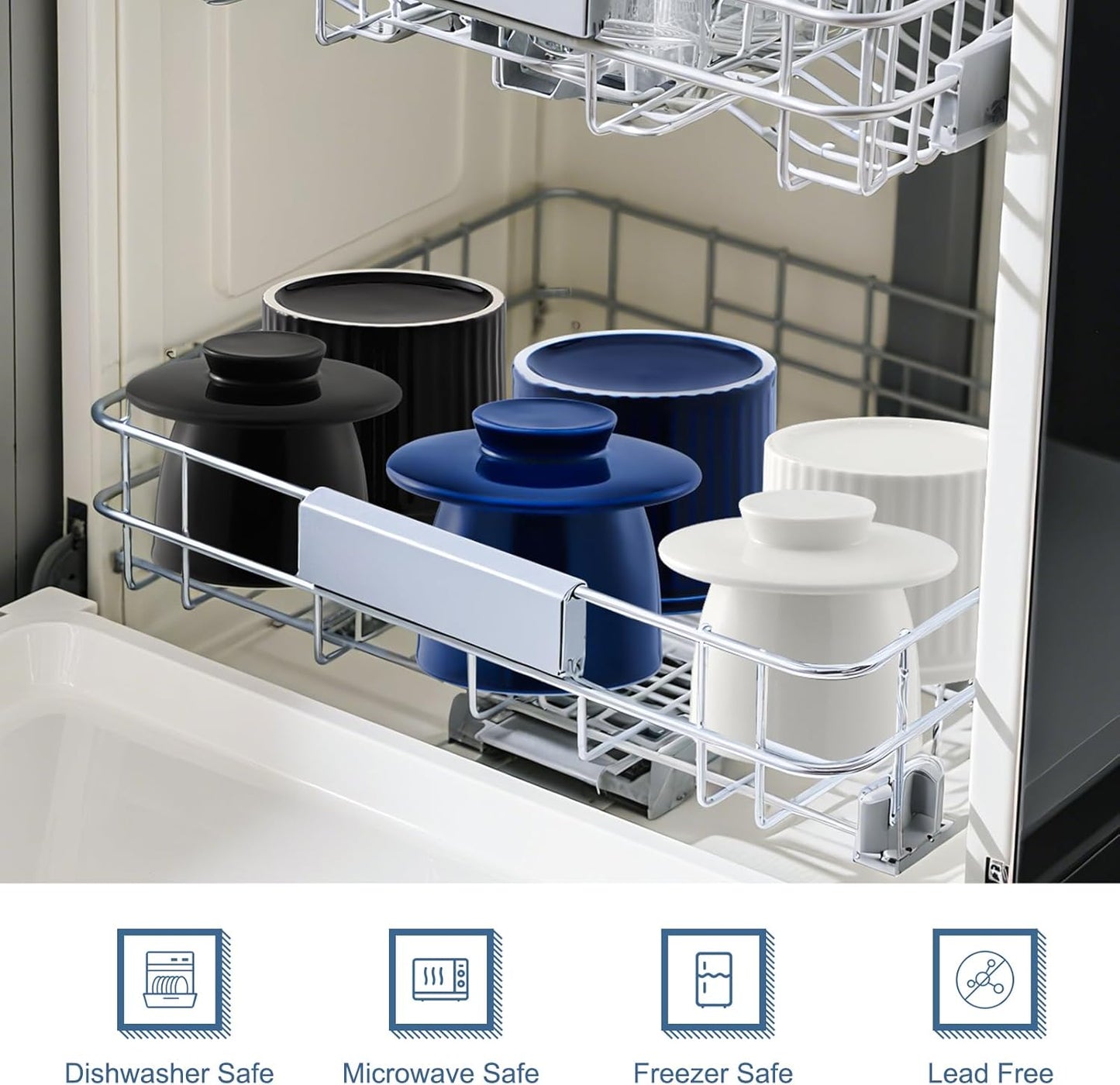 Large Butter Crock Bell for Counter with Water Line, Butter Keeper, Ceramic French Butter Dish Holder for Fresh Spreadable Soft Butter (Blue, 8 Ounce)