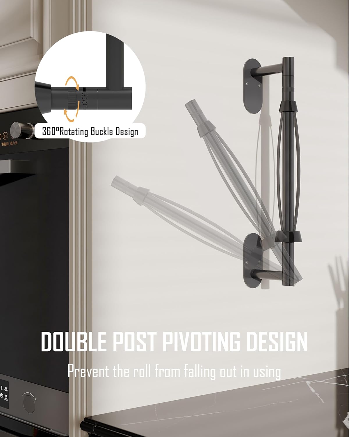 Paper Towel Holder Under Cabinet, Single Hand Operable Roll Holder with Damping Effect,No Drilling or Wall Mounted SUS304 Stainless Steel for Kitchen Bathroom (Matte Black)