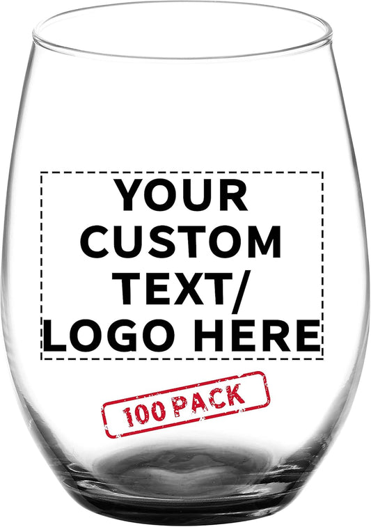 DISCOUNT PROMOS 100 ARC Stemless Wine Glasses Set, 21 oz. - Customizable Text, Logo - Chardonnay, Cabernet, Merlot, Sauvignon - Black