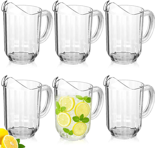 Tessco for you 6 Pcs Plastic Pitchers 60 Ounce Clear Restaurant Jug Large Water Pitcher Carafe Serve Milk Tea Juice Drink for Parties Container Dispenser Beer Jar