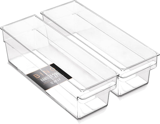 BINO | Plastic Storage Bins, Small - Shallow | THE HANDLER COLLECTION | Multipurpose Organizer Bins | Kitchen Pantry Organizers and Storage | Clear Containers for Organizing Home | Freezer Organizer