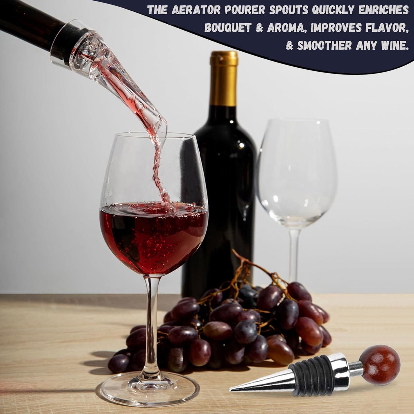A&A Wonders Wine Accessories Set, Featuring 3 in-1 Multifunctional Waiters Corkscrew Bottle Opener, Wine Aerator Pourer Spout & Decanter, Air-Tight Wine Stopper.
