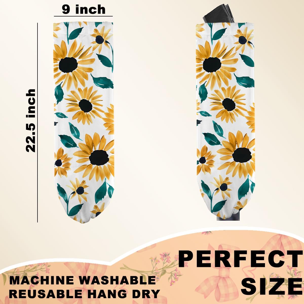 2Pcs Watercolor Sunflower Plastic Bag Holder, Wall Mount Grocery Bag Holder for Plastic Bags, Vintage Rustic Sunflower Large Reusable Grocery Bags Storage Dispenser for Home Kitchen Pantry