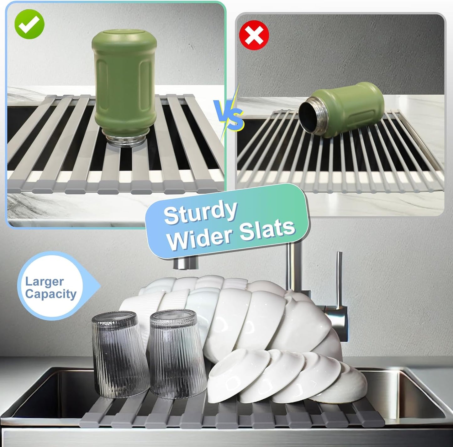 Mamakura Roll Up Dish Drying Rack Over The Sink, Hangable Dish Drying Rack (16.54"x12.99")