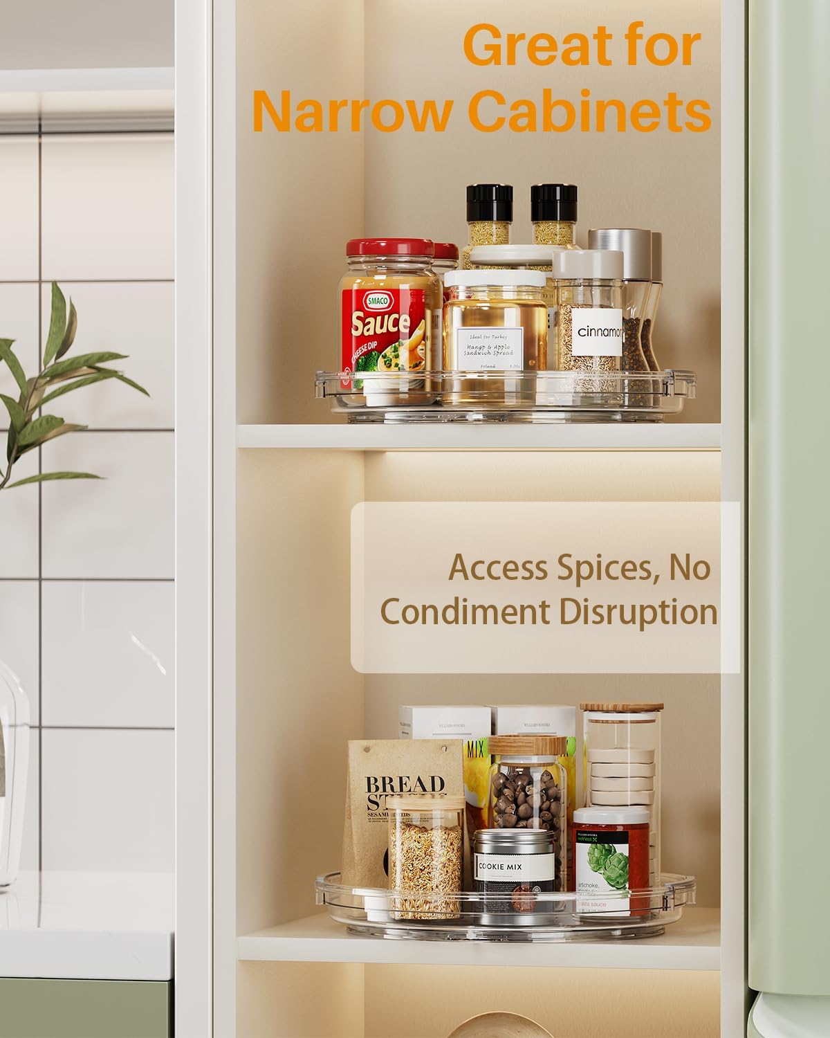 LAMU 2 Pack Lazy Susan Organizer 9.25 inch Lazy Susan Turntable for Cabinet, Rotating Spice Organization for Cabinet, Kitchen, Table Top, Countertop, Pantry Fridge Organizers and Storage, Clear