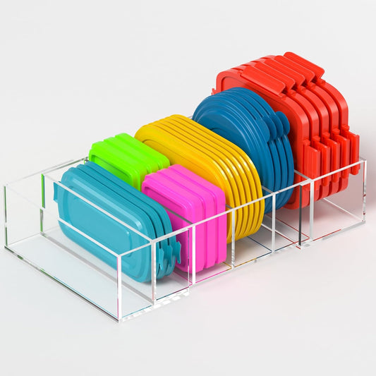 Expandable Lid Storage Organizer: Kitchen Food Container Lids Organizer for Cabinet - Acrylic Extra Large 10-18" Food Storage Container Holder for Cabinets Cupboards Pantry Drawer
