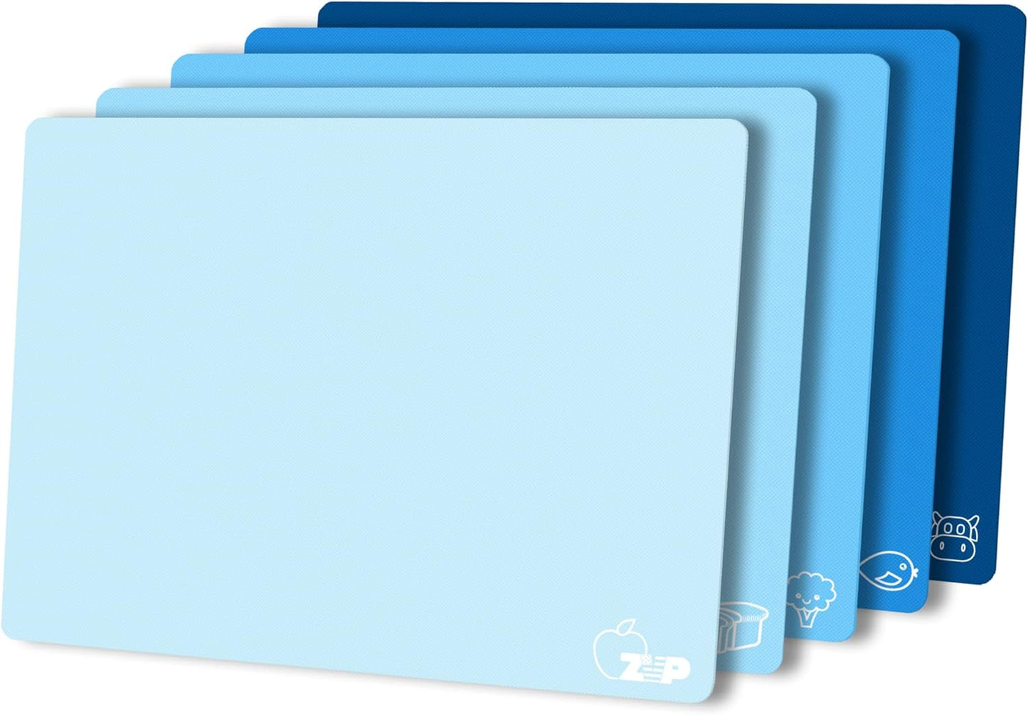 ZVP Flexible Plastic Cutting Board Set of 5 Gradient Color, Colorful Chopping Boards, BPA Free Mats, Non-Slip, Dishwasher Safe, 15x12 Inch, Blue Multi-Color
