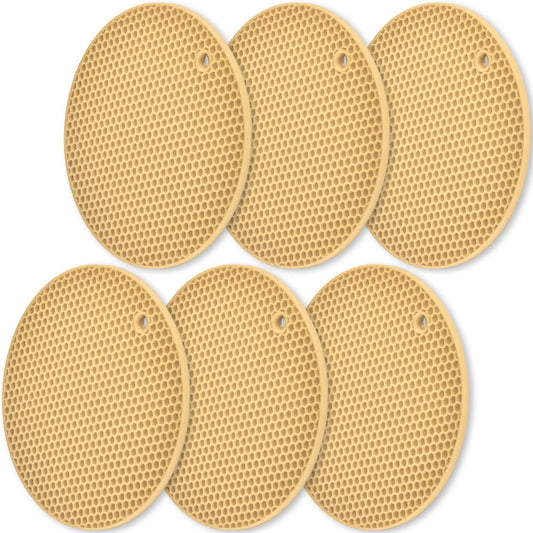 homEdge Silicone Trivets Mat, 6 Packs Multipurpose Non Slip Heat Resistant Pot Holder-Tan