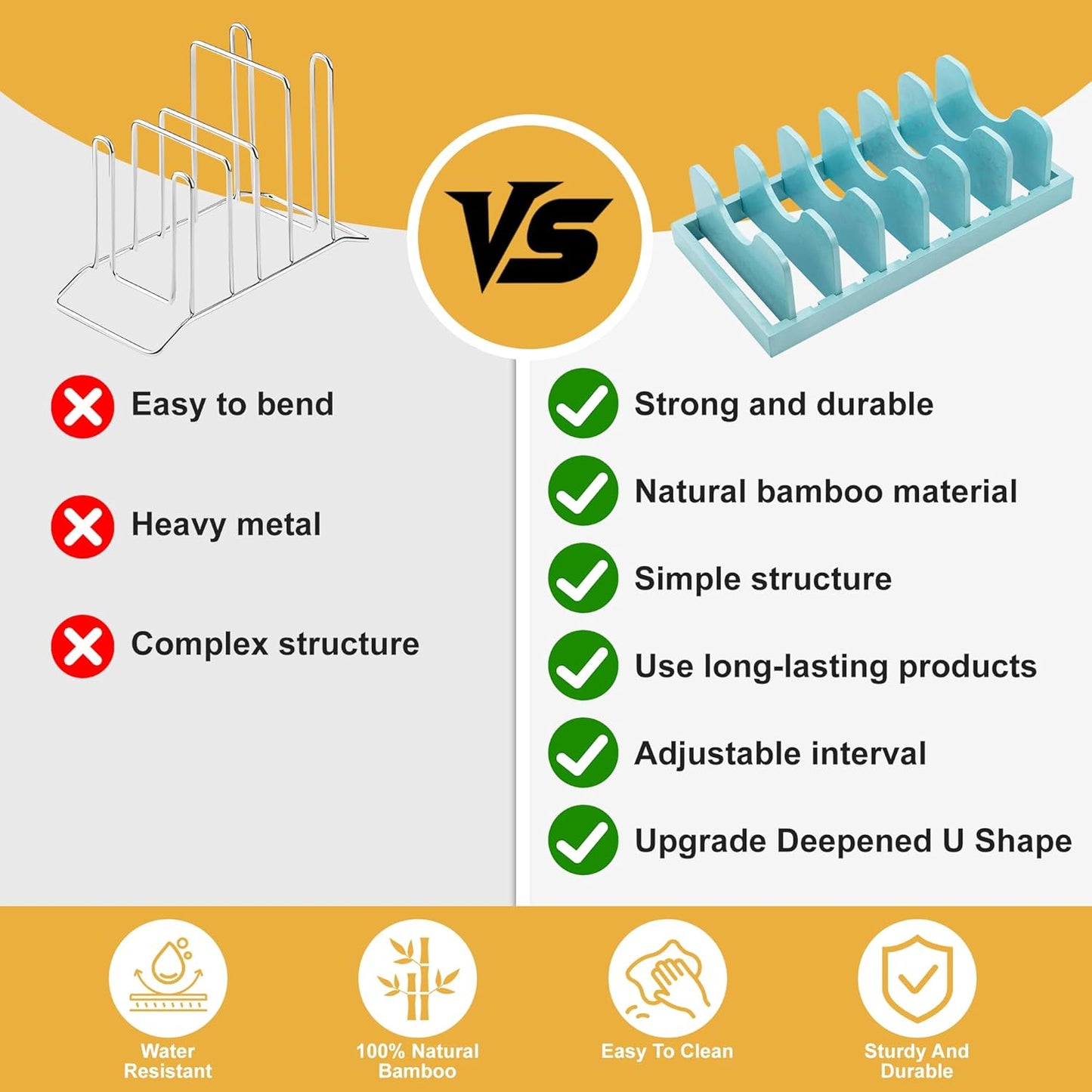 MinBoo Bamboo Pot Lid Organizer Pot Lid Holder, Pot and Pan Organizer Drawer Organizer for Pot Lids, Pans, Dinner Plates, Reusable Containers in Cabinet Storage,Blue