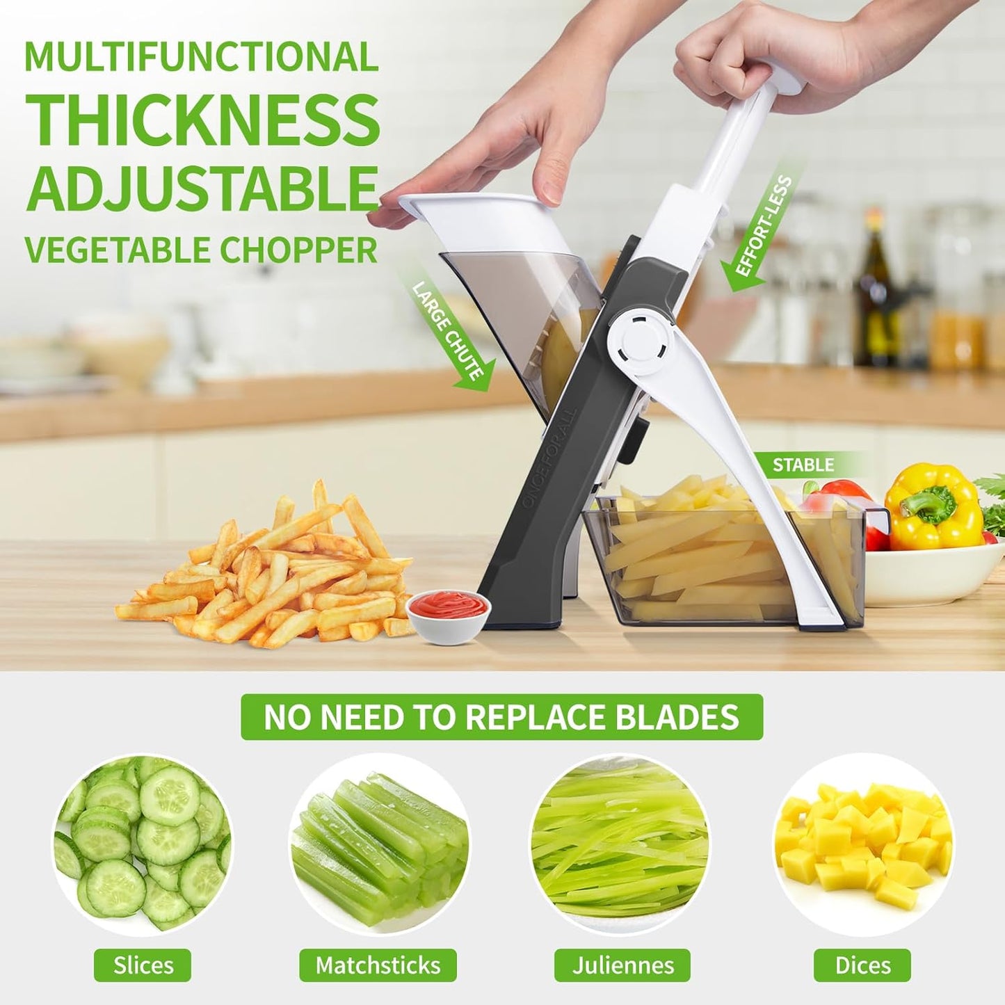 Safe Mandoline Vegetable Chopper With Container for Kitchen, Professional, More with 30+ Presets & Thickness Adjuster, Faster Food Slicer Gadgets for Onion,Potato - Gray