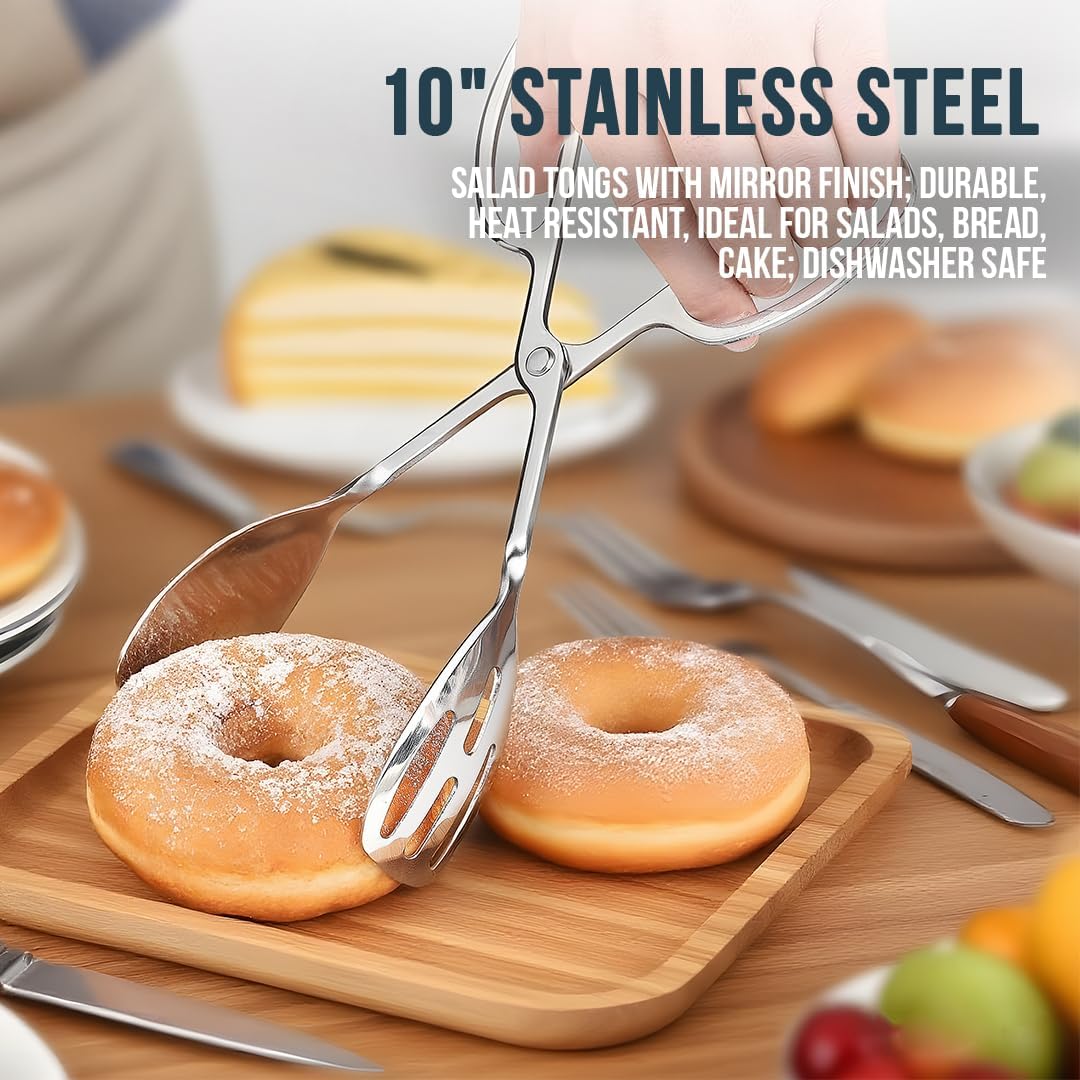 2-PACK Salad Tongs for Serving - Premium Stainless Steel Scissor-Style, Non-Toxic, Heat-Resistant Salad Servers, Dishwasher Safe, Ideal for Buffet and Party Use (Silver)