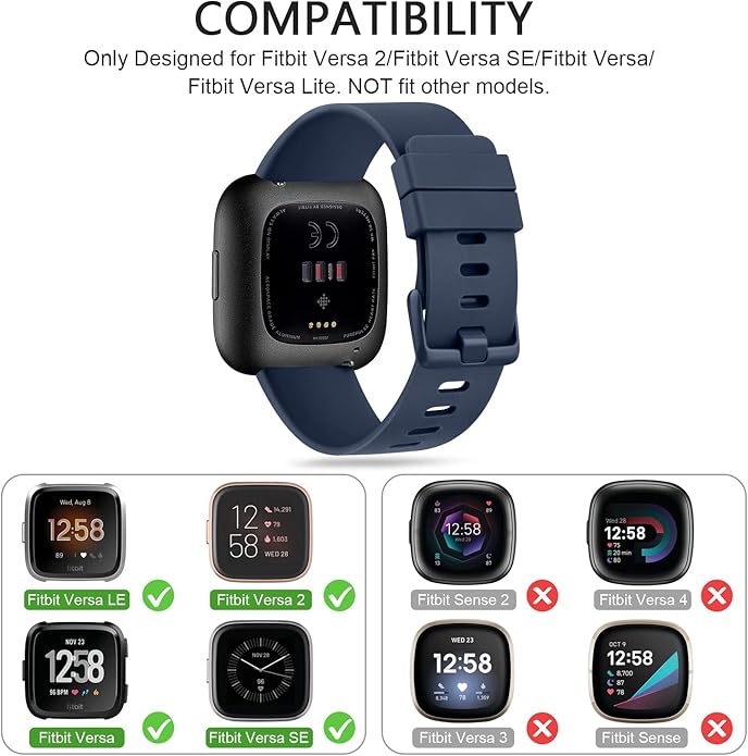 3 Pack Sport Bands Compatible with Fitbit Versa Bands, Classic Soft Sport Replacement Wristbands for Fitbit Versa 2 Smart Watch Women Men