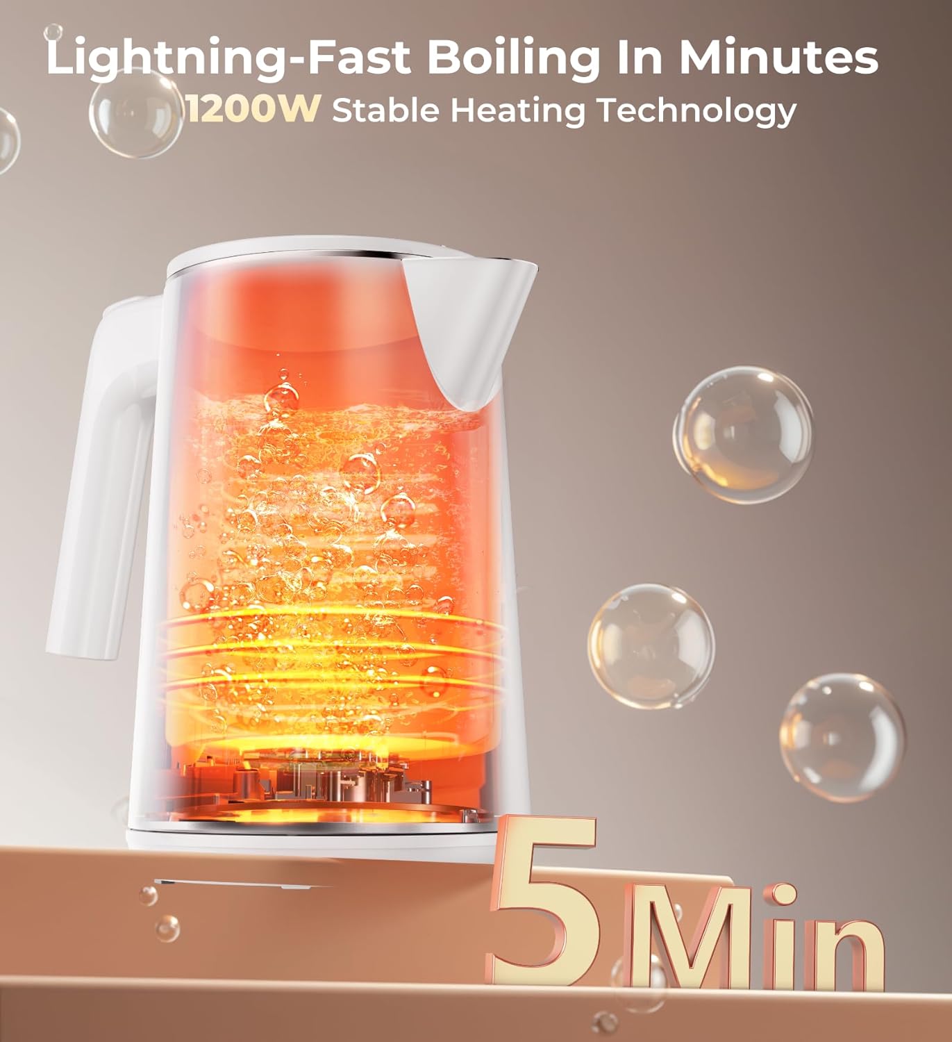 Electric Kettle 1.0L 1200W, 7 Temp Settings, 4H Keep-Warm, Fast-Boil Stainless Steel Electric Tea Kettle, 120V Water Boiler with Auto-Shut Off, Cool Touch PP Exterior for Home Office, White