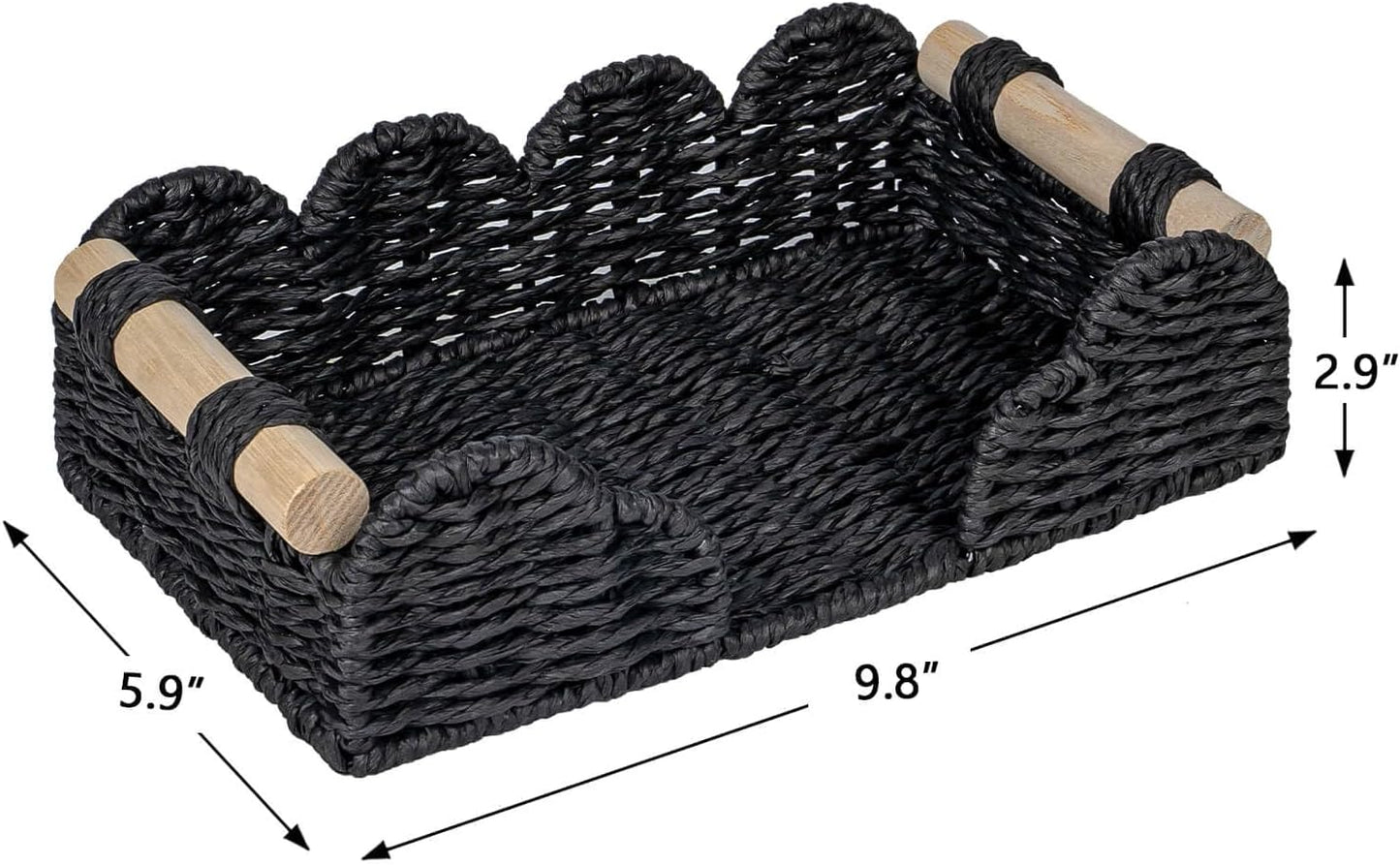 CubesLand Scalloped Napkin Holder for Bathroom Decor, Paper Rope Flat Napkin Dispenser Guest Towel Tray for Bathroom, Farmhouse Warm Napkin Holder for Table Dining Room Home Kitchen Decor, Black