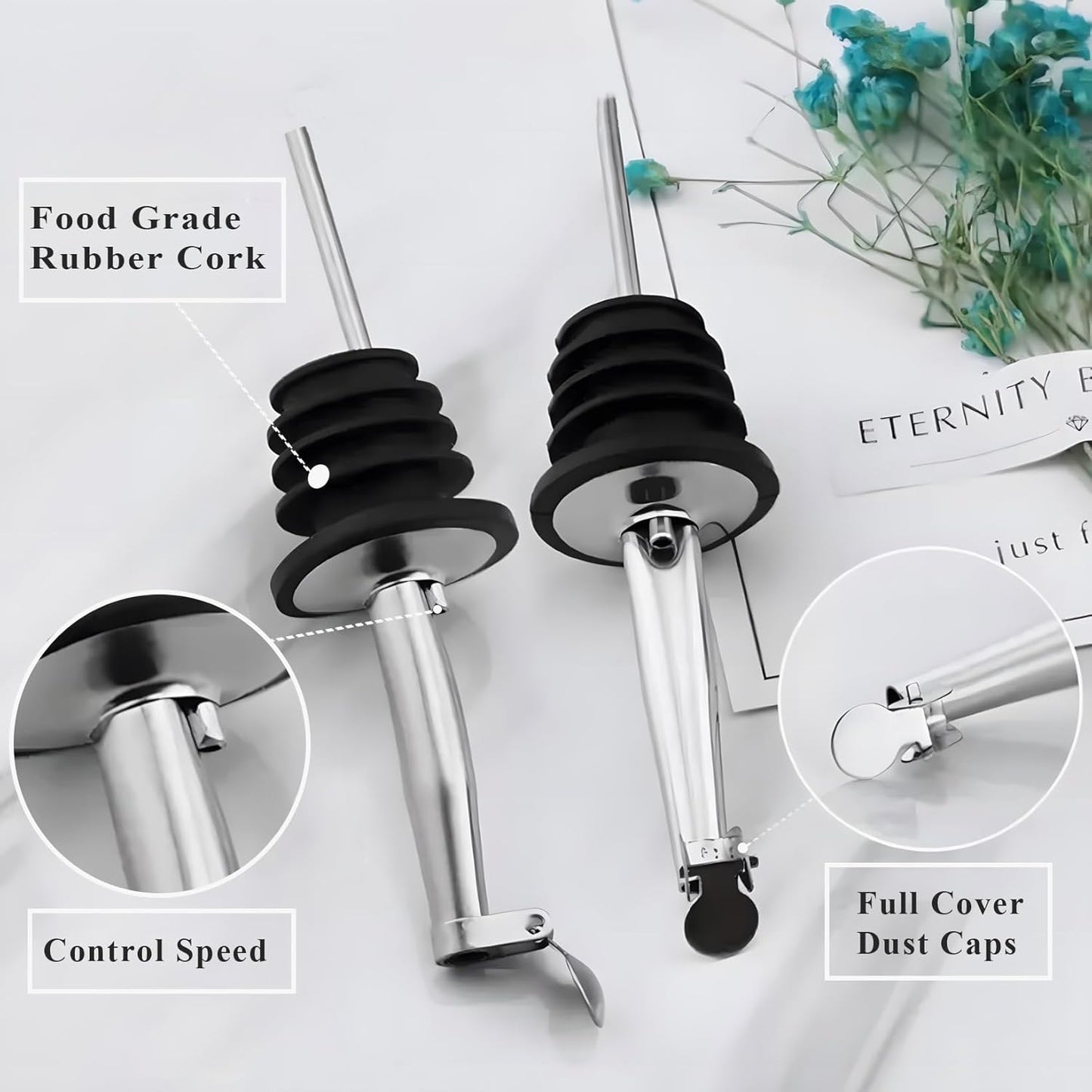 12 Pack Oil Pourers with Flip Top, Olive Oil Dispenser Spout, Speed Pour Spouts for 3/4" Bottle Mouth