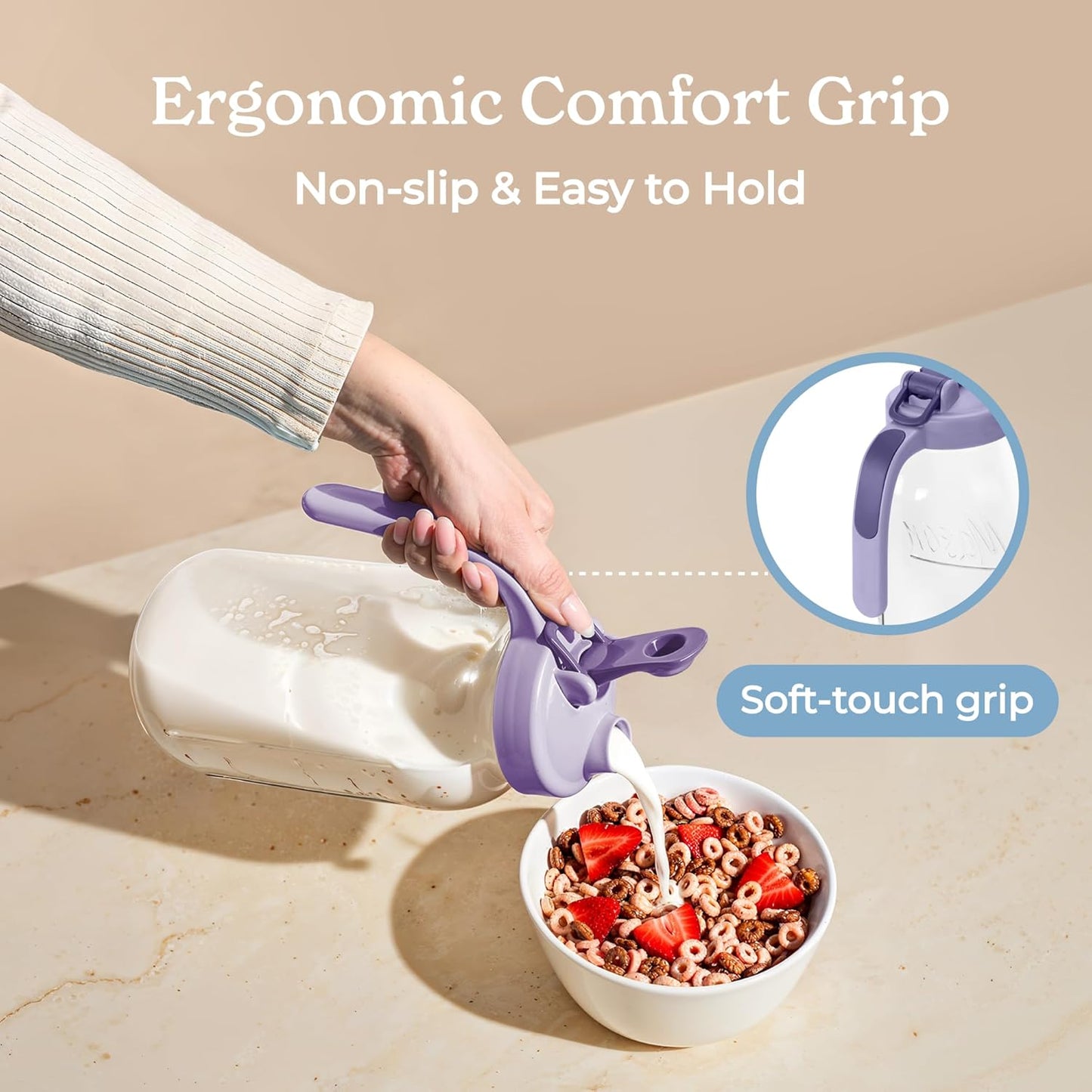 SMIRLY 64 oz Mason Jar Pitcher,Glass Pitcher with Wide Mouth,Water Jug with Double Leak Proof Lid for Iced Coffee,Hot Water,Breast Milk