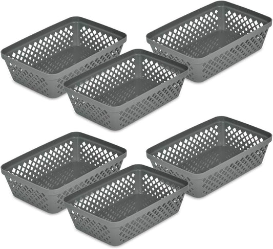 Glad Plastic Storage Basket Set - Multipurpose Drawer Trays, Kitchen Pantry Containers, and Bathroom Bins - 6 Pack Medium Organizers, Grey